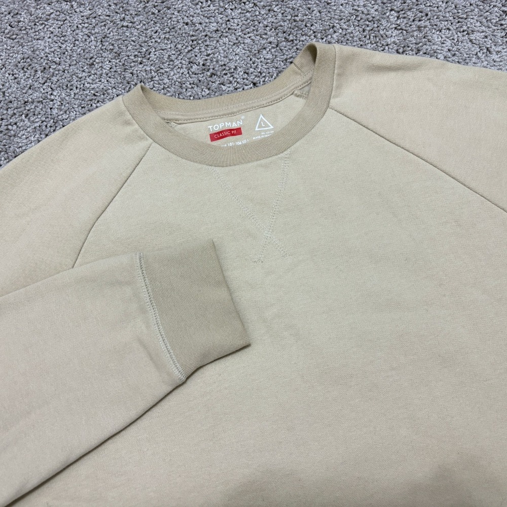 Topman Sweatshirt Fleece Pullover Crewneck Raglan Beige Gym Lounge Mens Large
